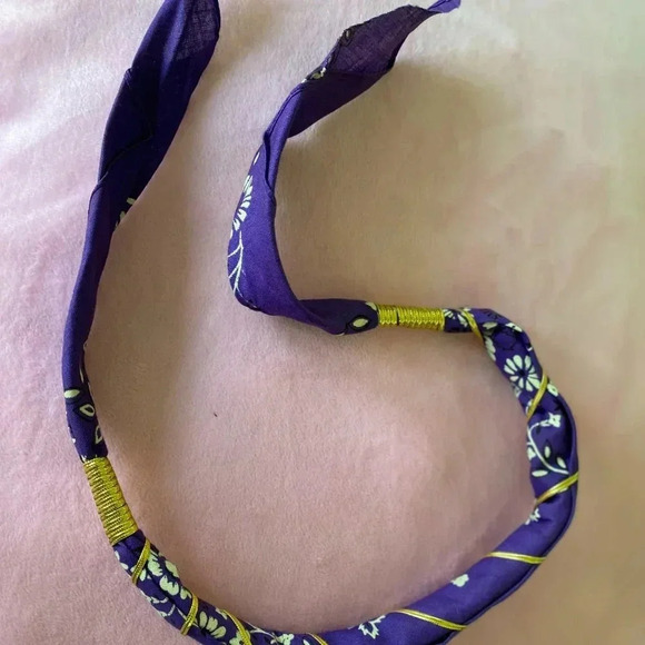 Purple Cotton HatBand with Golden Glittery Lining Design 27" long Adjustable - Picture 9 of 13